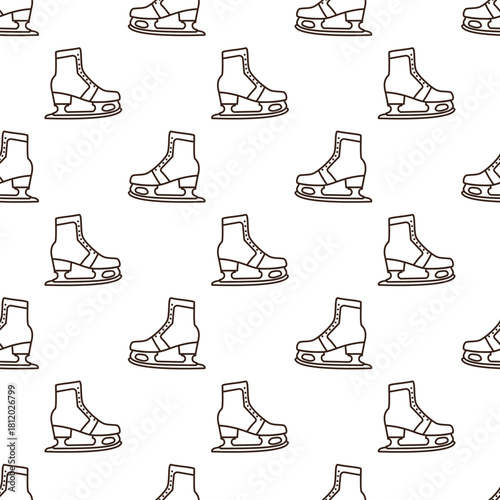 line art pattern of ice skate with a cream-colored boot, grey accents, and a dark brown blade.