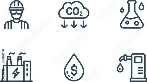 Set of energy and industry line icons isolated on