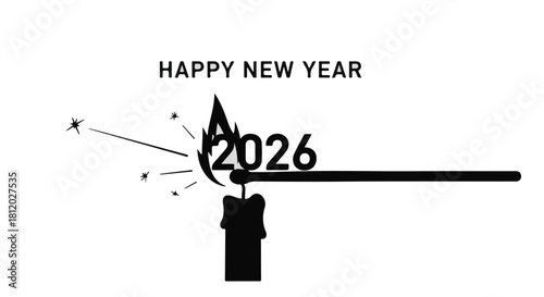 Sparkling New Year celebration with a glowing candle and the year 2026