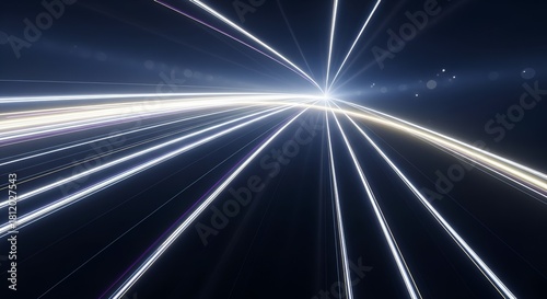 Illuminated streaks converge a digital rush