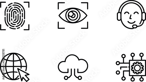 Data science and artificial intelligence line icon set