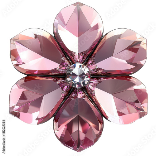 Pink crystal flower ornament isolated on white transparent background