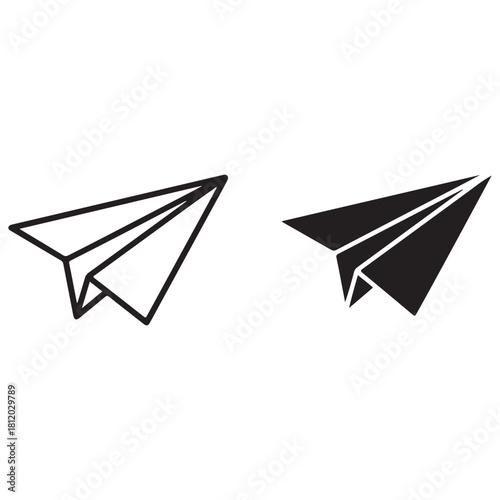 Two Minimalist Paper Airplane Icons, Outline and Solid Design