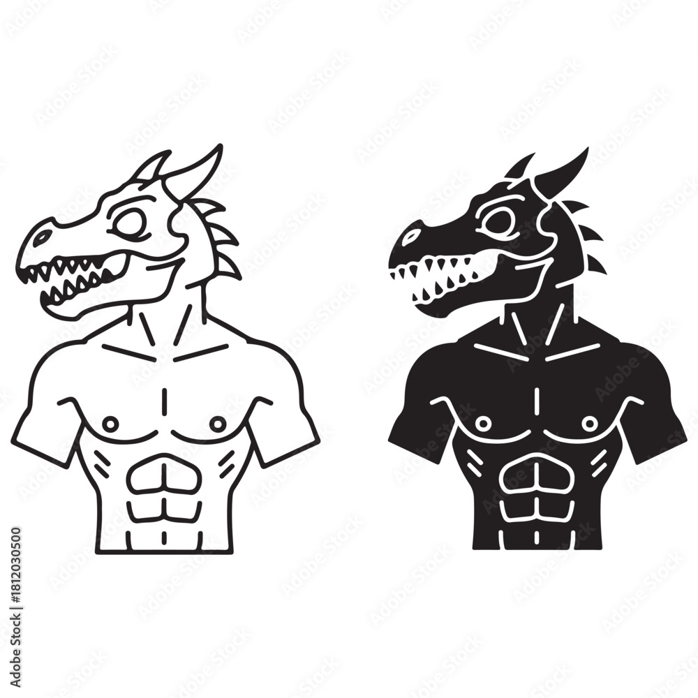 Fototapeta premium Stylized Dragon-Headed Humanoid Torso Illustration