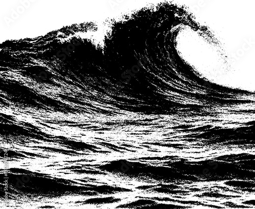 Vintage Retro Ocean Wave Engraving, Powerful Sea Water Motion, Vector Illustration Transparent Background Maritime Wall Art Printable
