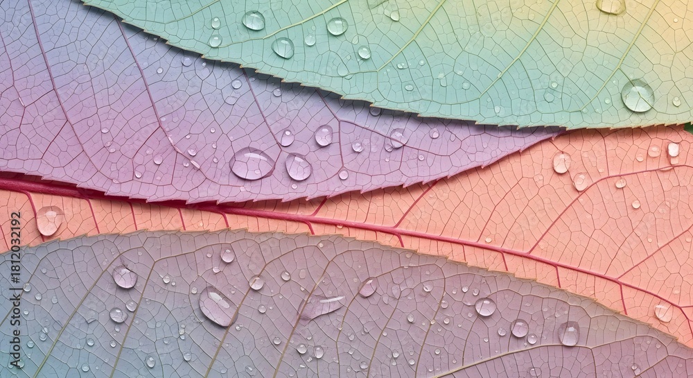 Obraz premium Colorful Skeleton Leaves with Water Drops