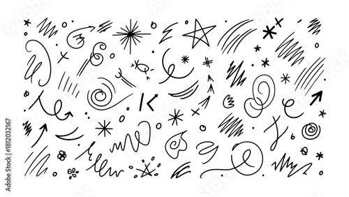 Abstract Doodle Elements: An assortment of abstract doodle elements creates a dynamic design, offering endless creative possibilities for illustrations and design projects.