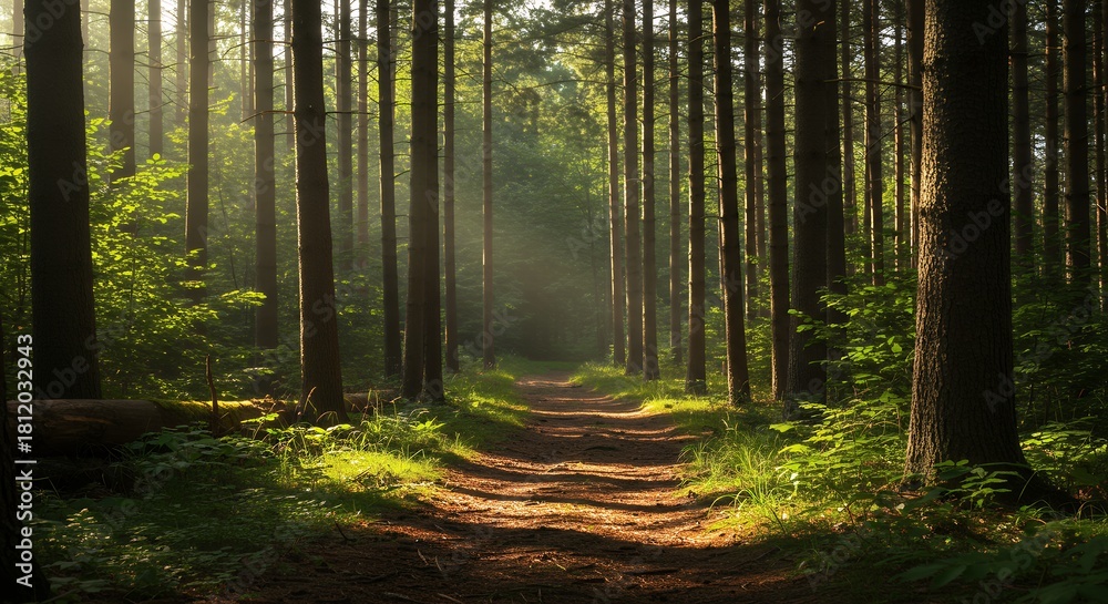 Fototapeta premium Forest Path in Sunlight