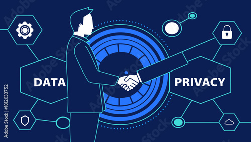 "A wide, high-resolution digital banner image featuring a close-up handshake between two professionals in dark suits, set against a dark blue, futuristic, high-technology background. Overlaying the ha