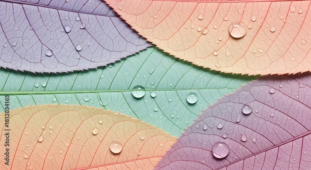 Naklejka premium Serene Colorful Leaves with Water Drops