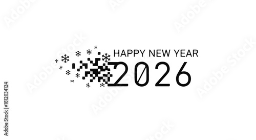 Digital snowflakes celebrate the arrival of a new year, 2026.