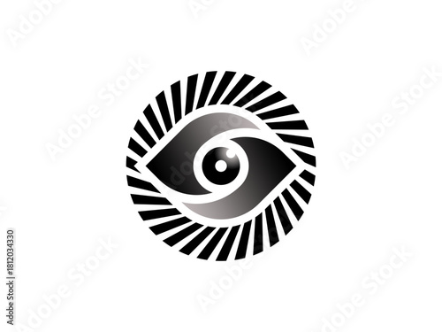 Abstract Eye, Sun, and Moon logo, brand design template, minimalist style. Vector illustration. Geometric Alchemical Symbol, Occult and Mystical Sign. Secret societies...