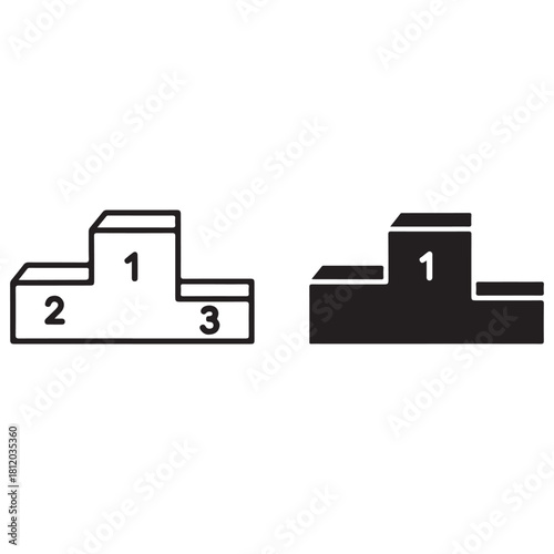 Winner Podium Icon with Numbers and Solid Outline Styles