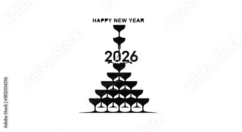 Champagne glass pyramid celebrates the arrival of the new year 2026