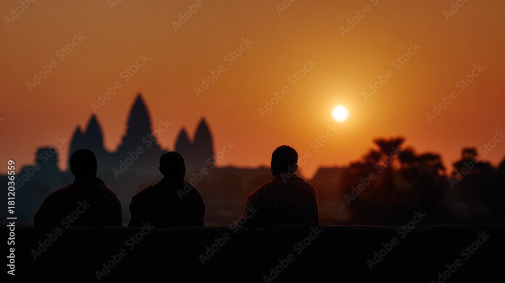 Fototapeta premium Asian monk in the sunset.