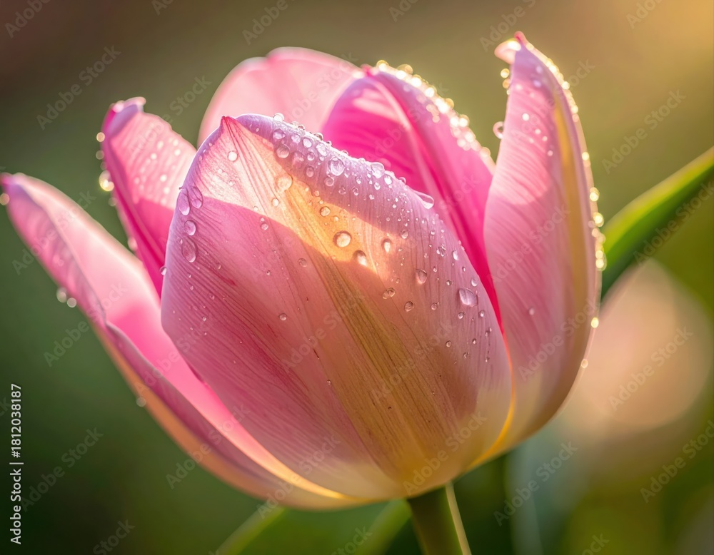 Fototapeta premium Pink tulip in sunlight with water droplets