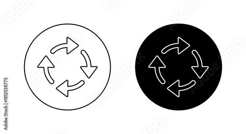 Circular arrow cycle outline icon. Refresh loop and rotation symbol in black circle
