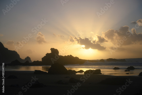 sunset on the beach and ocean
