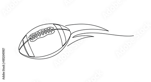 Black and white line drawing of a football in motion with trailing lines.
