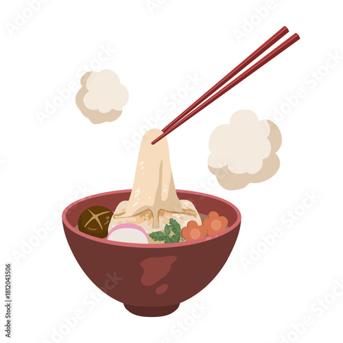箸でつままれた雑煮の餅のイラスト