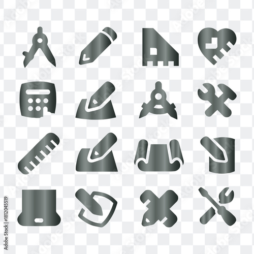 Grey gradient design engineering tools drafting outline vector icons set collection