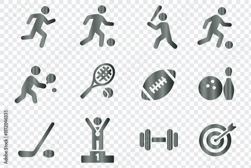 Sports activities game equipment competition exercise outline vector icons set illustration