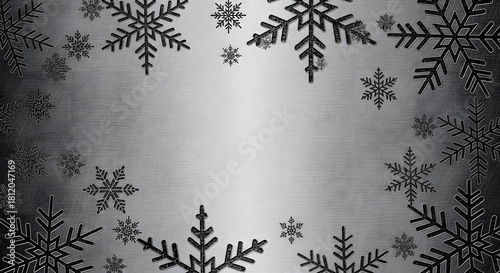 Brushed metal background with black snowflake frame