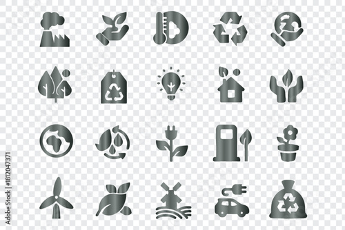 Wallpaper Mural Grey gradient environment ecology recycling green energy outline vector icons set graphic collection Torontodigital.ca