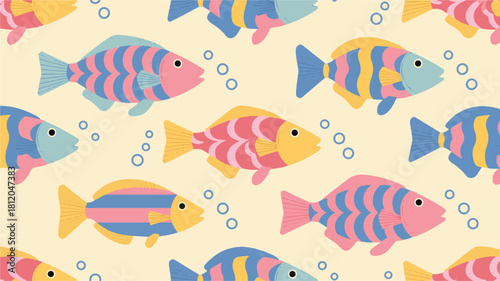 Cute tropical fish seamless underwater pattern illustration