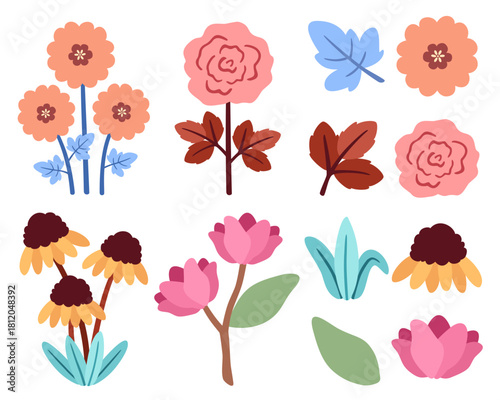 Floral vector set with various flower and leaf doodle collection. Perfect for invitation, pattern, journaling, planner, greeting card, and decorative projects.