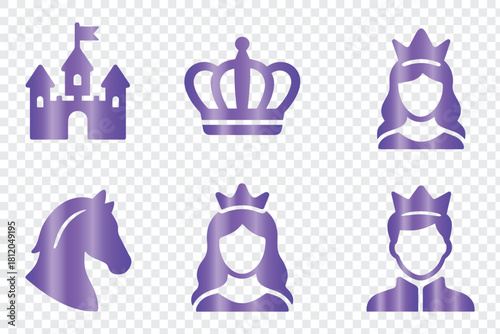 Purple princess royal icons set vector illustration design elements collection