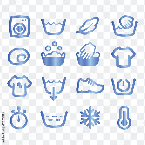 Blue laundry washing symbols vector icons set illustration design