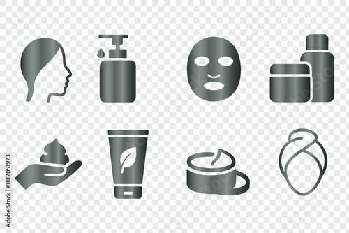 Cosmetic skin care products dermatology medical treatment beauty outline vector icons set