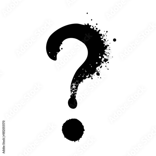 Black ink splash question mark in grunge vector style