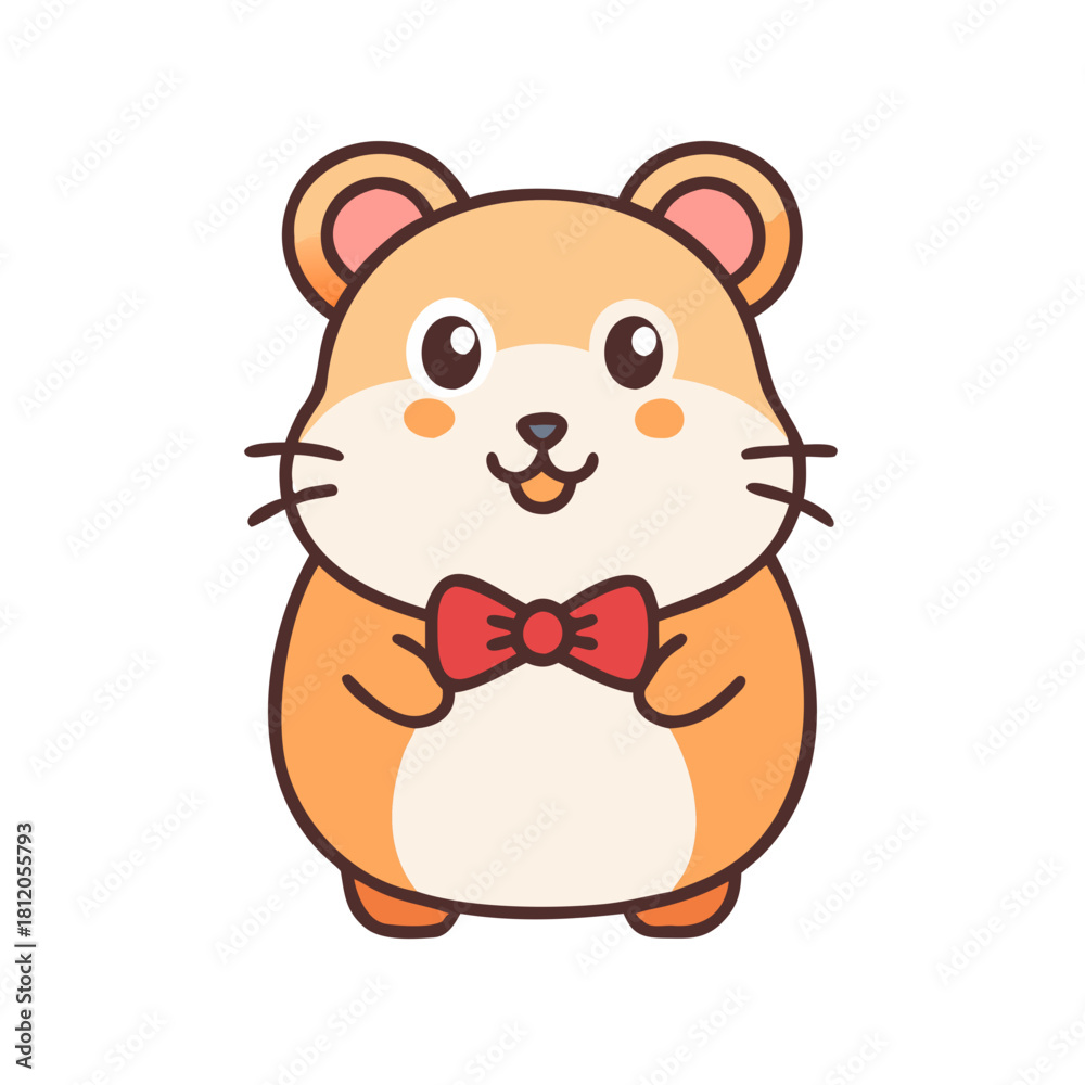 Fototapeta premium Cute hamster cartoon with red bow tie