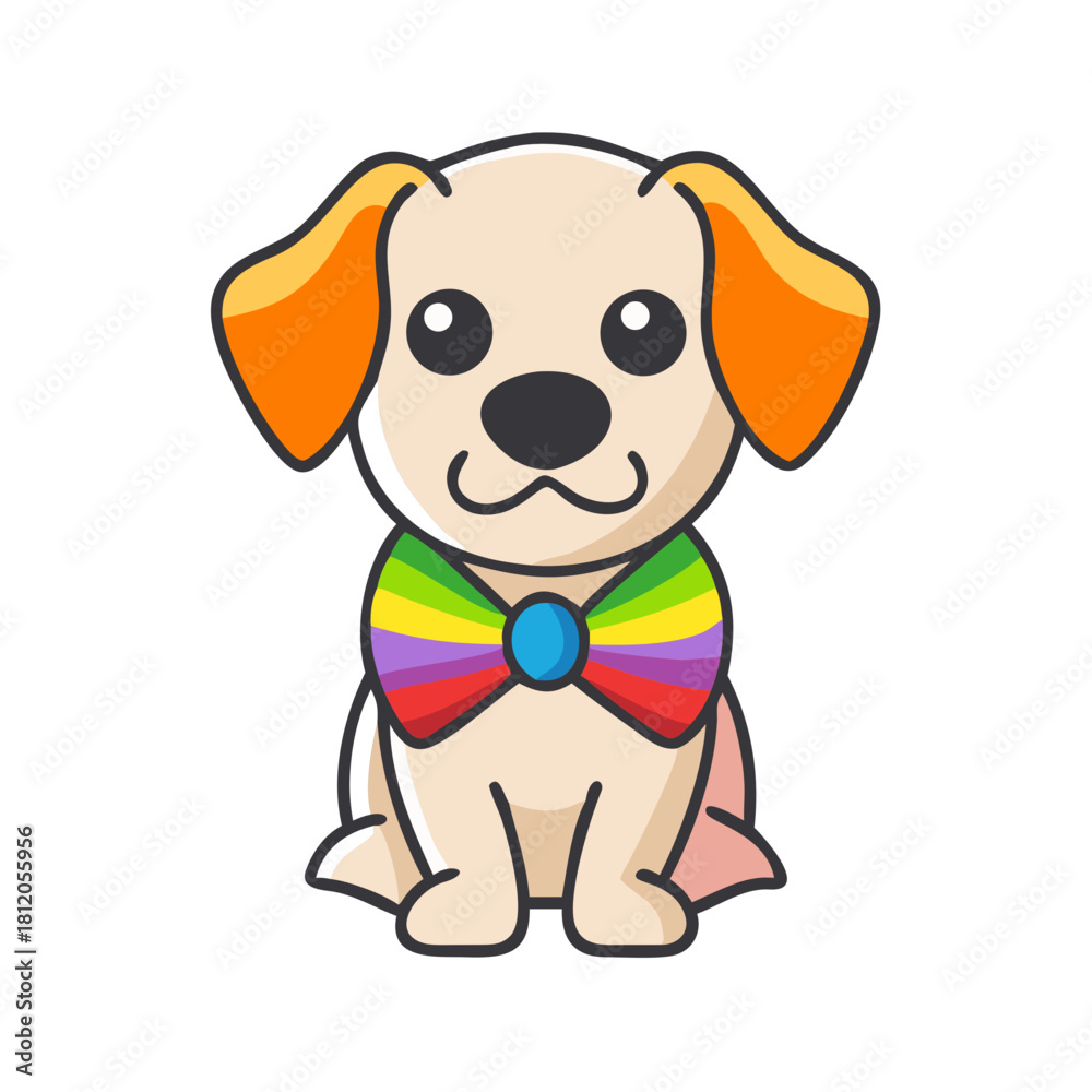 Fototapeta premium Cartoon dog with rainbow bow tie in pride colors