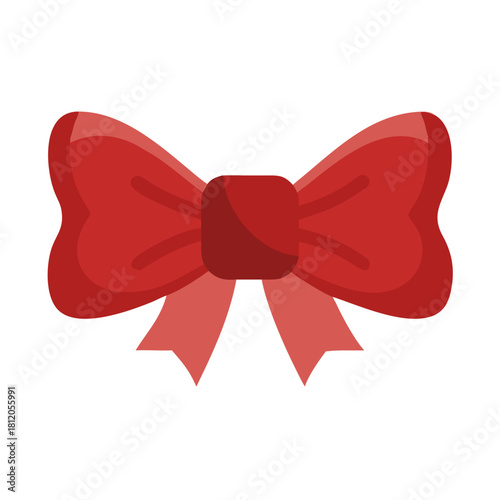 Classic red ribbon bow tie in flat vector style