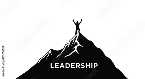 Silhouette of a triumphant figure on a mountaintop, symbolizing achievement and leadership.