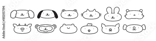Wallpaper Mural Cute black and white animal face cartoon character illustration set. Funny hand drawn retro animals sticker, children mascot drawing collection. Includes dog, cat, bear and bunny. Isolated graphic. Torontodigital.ca