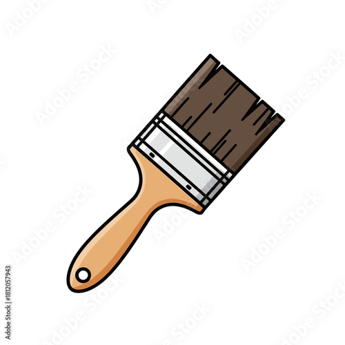 Cartoon style paintbrush with a wooden handle isolated.