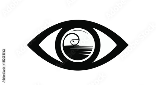 Abstract eye symbol with Fibonacci spiral, representing vision and growth