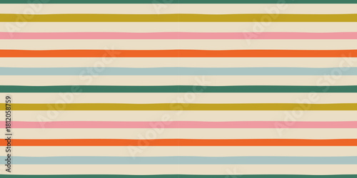 Colorful pastel color stripe seamless pattern illustration. Hand drawn geometric striped line background in vintage style. 