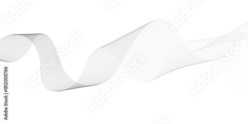 Geometric grey vector waves on white background. Editable stroke, Abstract background wave line elegant white striped diagonal line technology concept web texture.