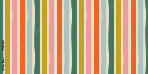 Colorful pastel color stripe seamless pattern illustration. Hand drawn geometric striped line background in vintage style. 