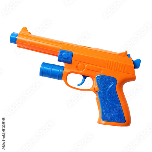 Bright Orange and Blue Plastic Toy Water Gun on Transparent background png  