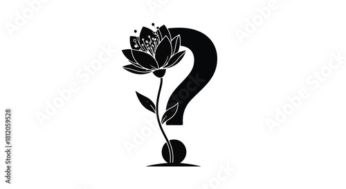 A delicate flower emerges from a stylized question mark, symbolizing growth and inquiry