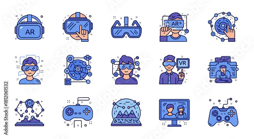 Diverse Collection of Virtual Reality and Gaming Icons.