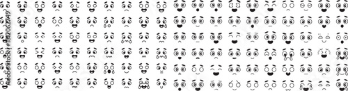 Retro 30s cartoon mascot characters funny faces. 50s, 60s old animation eyes and mouths elements. Vintage comic smile for logo vector set।.