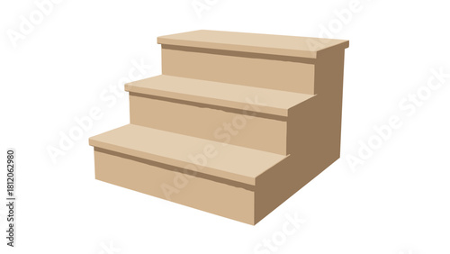3D rendering of a threestep staircase with a light brown finish