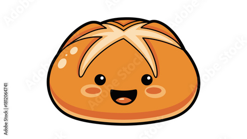 A cartoon loaf of bread with a smiling face